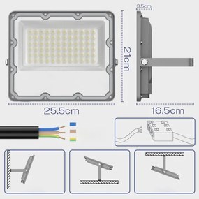 Proiector LED exterior 100 W, 230 V, 4500 K, IP65, gri