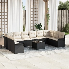 vidaXL Set de canapele pentru grădină 11 pcs Negru Rattan poli