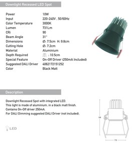 Spot LED incastrabil Trimless negru 10W 3000K