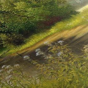 Tablou - Râu lângă pădure, pictură în ulei (cu ceas) (90x30 cm)