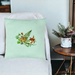 Perna Decorativa, Model Florale, 40x40 cm, Verde Menta, Husa Detasabila, Perna Inclusa, BEKZ®