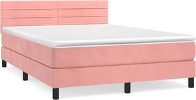 vidaXL Pat box spring cu saltea, roz, 140x200 cm, catifea