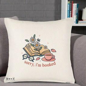 Perna Personalizata Sorry I'm Booked Carti Flori, 40x40 cm, Crem Reliefat, Husa Detasabila, Perna Inclusa, BEKZ®