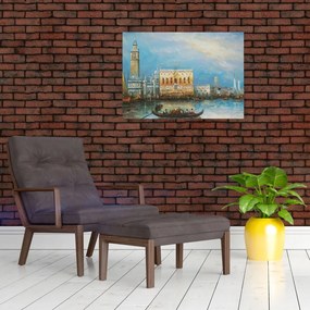 Tablou - Gondola care trece prin Veneția, pictură în ulei (70x50 cm)