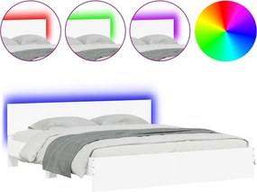 vidaXL Cadru de pat cu tăblie și LED, alb, 200x200 cm