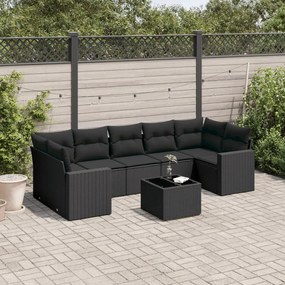 3218725 vidaXL Set mobilier de grădină cu perne, 8 piese, negru, poliratan