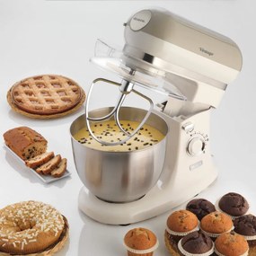 Resigilat: Mixer planetar Ariete VINTAGE 1588/03, 2400W, 5.5 L, 7 viteze, Pulse, Design retro, Picioare antiderapante, Alb/Bej