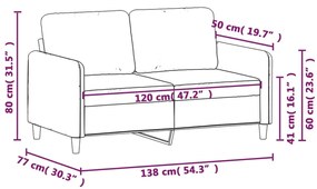 Canapea cu 2 locuri, gri deschis, 120 cm, catifea Gri deschis, 138 x 77 x 80 cm