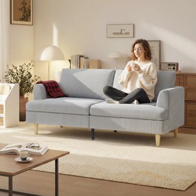 HOMCOM Canapea 3 locuri, canapea cu brațe, tapițată cu aspect corduroy pentru living, Gri deschis | Aosom Romania