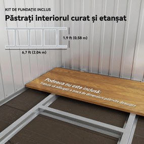 Outsunny Căsuță de Grădină 2,55m² din Oțel Zincat cu Kit de Fundație, Ușă Blocabilă, Acoperiș Înclinat, Gri | Aosom Romania