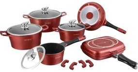 Set oale si tigai marmorate Royaly Line ES 1015M 15 piese rosu burgund, antiaderente, cu tigaie dubla