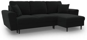 Colțar negru extensibil, cu spațiu de depozitare cu tapițerie din catifea Kyoto – Cosmopolitan Design