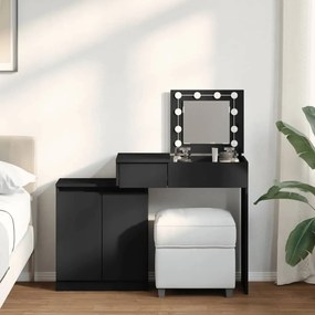 vidaXL Masă de toaletă cu LED, negru, 115x37x110,5 cm