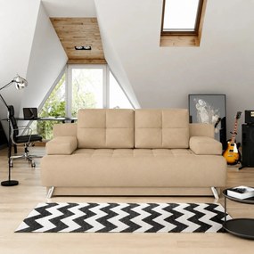Canapea extensibila OSLO, stofa catifelata crem - Riviera 21, cu lada