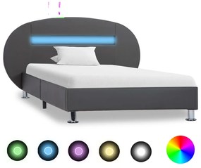 285438 vidaXL Cadru de pat cu LED, gri, 90 x 200 cm, piele artificială