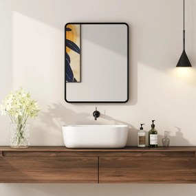 HOMCOM Oglindă de perete dreptunghiulară 50 x 40 cm, oglindă decorativă modernă cu ramă din metal pentru living, hol, coridor, negru | Aosom Romania