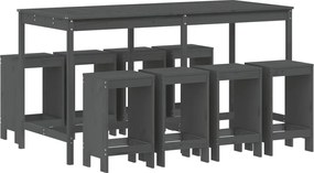 vidaXL Set bar de grădină, 9 piese, gri, lemn masiv de pin