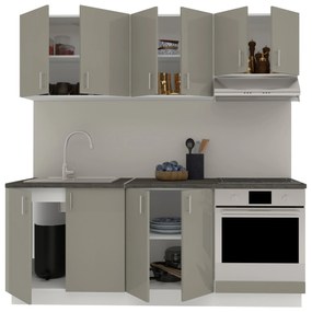 Set Bucatarie Karo V10, Gri Lucios/Alb, MDF, Blat Thermo 28 mm, L 200 cm