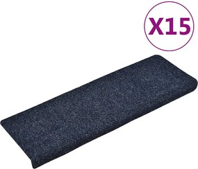 vidaXL Covorașe scări autoadezive, 15 buc., 65x21x4 cm, margini dreptunghiulare albastre