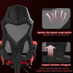 Vinsetto Scaun de Birou Ergonomic și Reclinabil cu Suport pentru Picioare Negru și Roșu | Aosom Romania