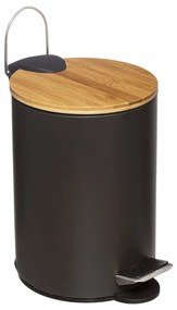 Coș de gunoi modern pentru baie cu capac din bambus, negru, 3 l