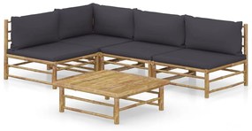 3058242 vidaXL Set mobilier de grădină cu perne gri închis, 6 piese, bambus