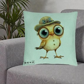 Perna Decorativa Pui Elegant cu Palarie Teal, 40x40 cm, Verde Menta, Husa Detasabila, Perna Inclusa, BEKZ®