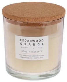 Lumanare parfumata Cedarwood, recipient sticla, crem, 10x10 cm