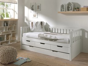 Set Pat Cabină Fritz 90x200 cm cu Sertare, pentru Copii, Alb – Vipack