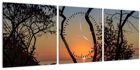 Tablou cu apus de soare (cu ceas) (90x30 cm)