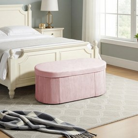 HOMCOM Pouf pliabil cu spațiu de depozitare modern, tapițat cu catifea, 72L, pentru living și dormitor, 76x38x35 cm, Roz | Aosom Romania