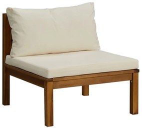 Set mobilier gradina cu perne crem, 4 piese, lemn masiv acacia Crem, colt + mijloc + suport pentru picioare + masa, 1