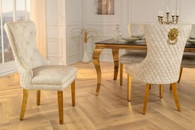 Set 2 scaune Stil Baroc, Catifea, Bej, Metal, Auriu, Castle