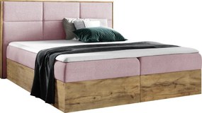 Pat Boxspring, 200x200, ţesătură roz Kronos/stejar lancelot, WOOD 2