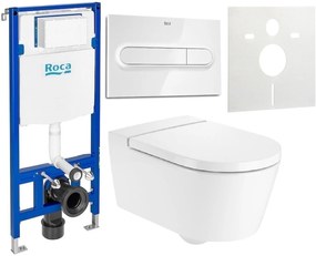 Set vas WC Roca Inspira A346527S00, cadru încastrat Roca Duplo A890070020, A80152200B, A890195000, A890063000