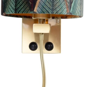 Lampă de perete bronz cu abajur din velur, design frunze și interior auriu - Brescia Combi
