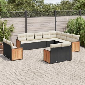 vidaXL Set canapele de grădină, 12 piese, cu perne, negru, poliratan