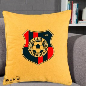 Perna Personalizata FC Bihor Oradea 1902 Fotbal, 40x40 cm, Galben, Husa Detasabila, Perna Inclusa, BEKZ®