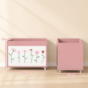 AIYAPLAY Cufăr pentru jucării copii 3-8 ani cu roți, 34,5 L, 15 kg, 50 x 30 x 33,5 cm, pentru dormitor, roz | Aosom Romania