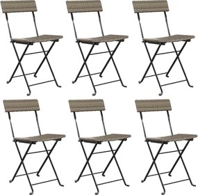 vidaXL Scaune de bistro pliabile, 6 buc., gri, poliratan și oțel