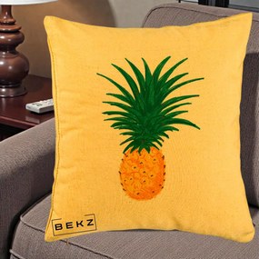 Perna Decorativa Ananas Tropical, 40x40 cm, Galben, Husa Detasabila, Perna Inclusa, BEKZ®