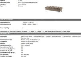 Bancheta eleganta design LUX Sienna, catifea greige 113389 HZ