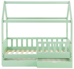 Patut Marli 90 x 200 cm cu 2 sertare si grilaj cu lamele - mentol
