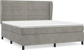 vidaXL Pat box spring cu saltea, gri deschis, 160x200 cm, catifea