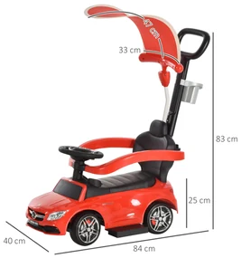 HOMCOM Mașină cu Maner pentru Copii, Licență Mercedes, Acoperiș și Bare de Siguranță Detasabile, Roșie | Aosom Romania