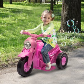 AIYAPLAY Moto electrică copii 2-5 ani, 3 roți, 6 V, 3 km/h, cu funcție de bule, efecte luminoase și sonore, roz | Aosom Romania