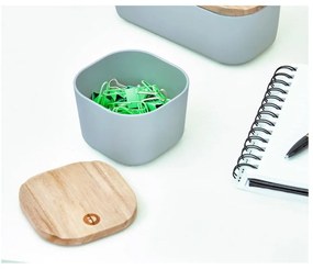 Cutie depozitare cu capac din lemn paulownia iDesign Eco, 9 x 9 cm, gri