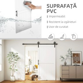 HOMCOM Ușă glisantă în stil rustic din lemn și oțel, Alb și Negru | Aosom Romania