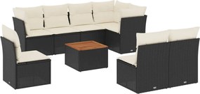 vidaXL Set mobilier de grădină cu perne, 9 piese, negru, poliratan