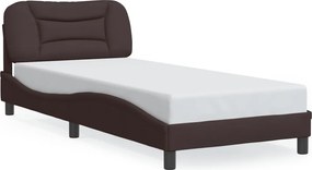 vidaXL Cadru de pat cu LED fără saltea, Hvar, maro închis, 90x190 cm, textil